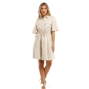 WITCHERY Linen Shirt Dress - Oyster Size 12